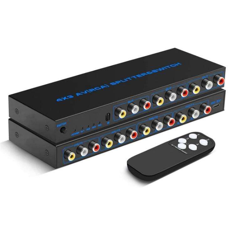 RCA 4 In 3 Out AV Audio Video Signal Composite Switcher AV Switch Splitter Box, Plug:EU Plug