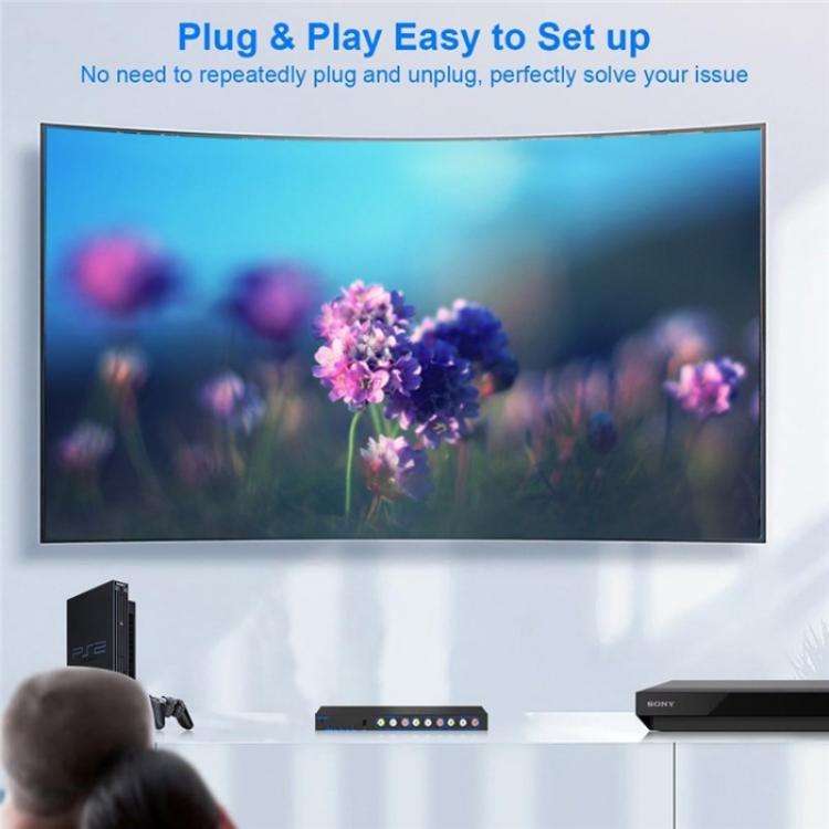 RCA 4 In 3 Out AV Audio Video Signal Composite Switcher AV Switch Splitter Box, Plug:EU Plug