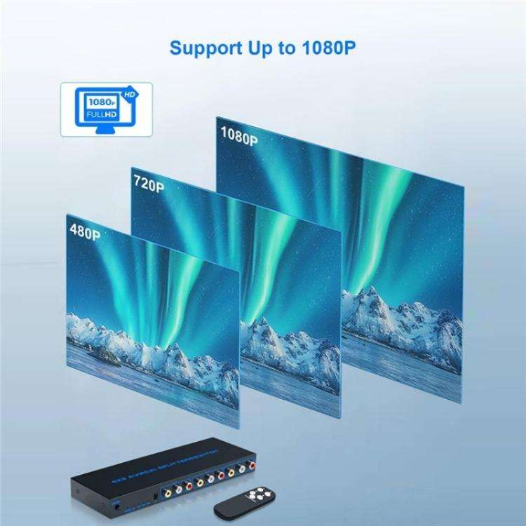 RCA 4 In 3 Out AV Audio Video Signal Composite Switcher AV Switch Splitter Box, Plug:EU Plug