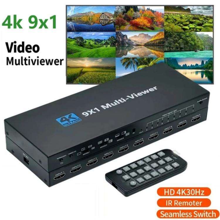 JQF1  9 in 1 Out Switch Adapter Screen Splitter 4K HDMI Multi Viewer Switcher, Plug:US Plug