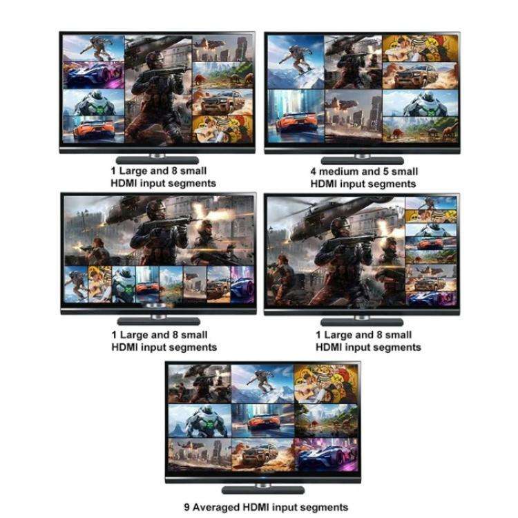 JQF1  9 in 1 Out Switch Adapter Screen Splitter 4K HDMI Multi Viewer Switcher, Plug:EU Plug