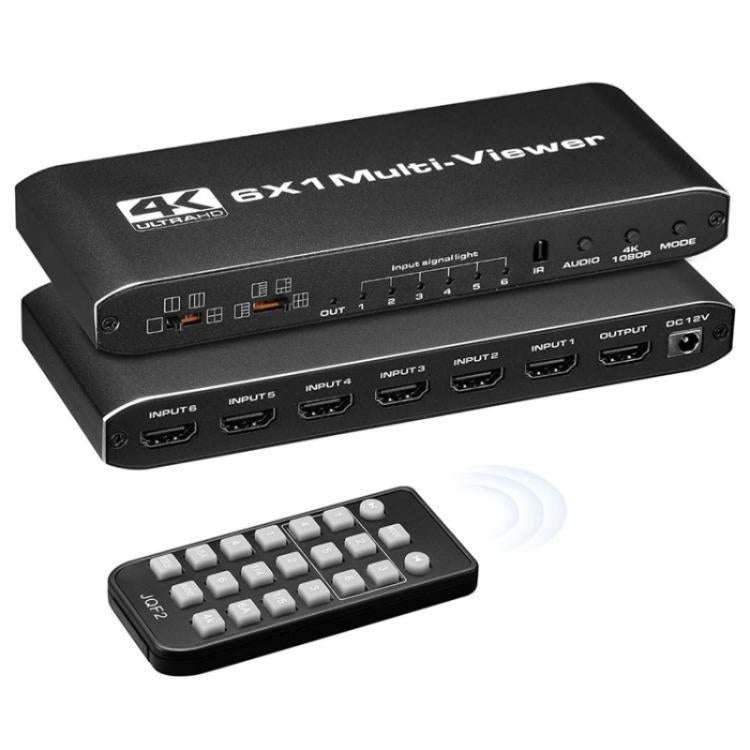 JQF2 4K Seamless Switcher Screen Splitter Multiple Display Modes 6 in 1 Out HDMI Multiviewer, Plu...