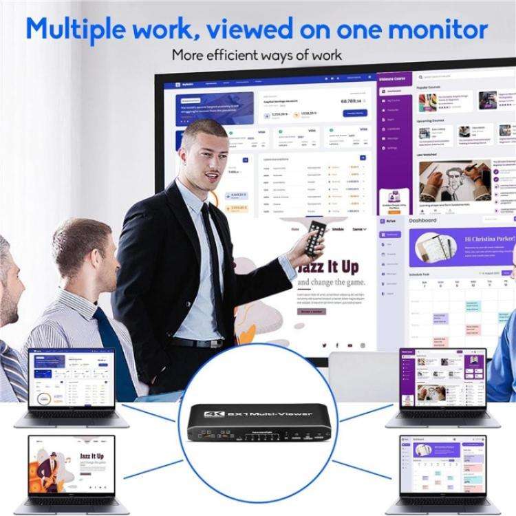 JQF2 4K Seamless Switcher Screen Splitter Multiple Display Modes 6 in 1 Out HDMI Multiviewer, Plu...