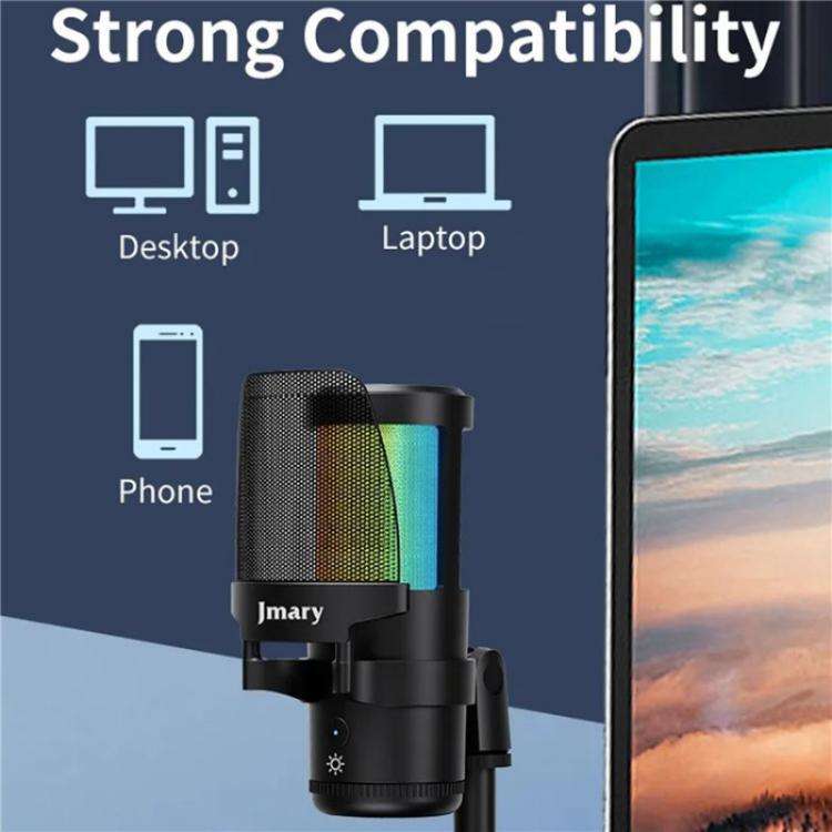 JMARY MC-PW13 360 Degree Rotating RGB Light Desktop Microphone