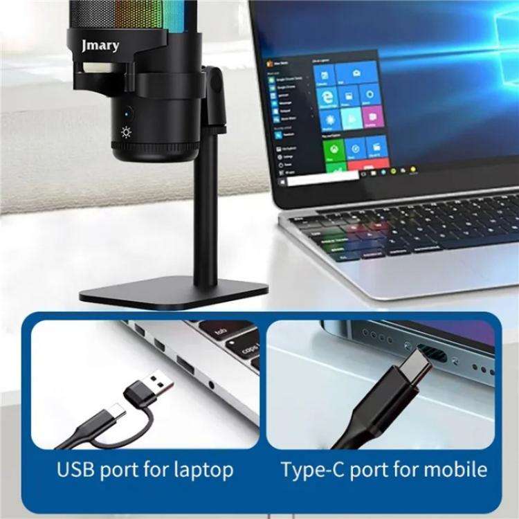 JMARY MC-PW13 360 Degree Rotating RGB Light Desktop Microphone
