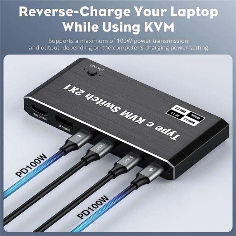 K7 With 3 USB 2.0 Ports 8K 60Hz HD / DP 100W PD Charging Type C KVM Switcher