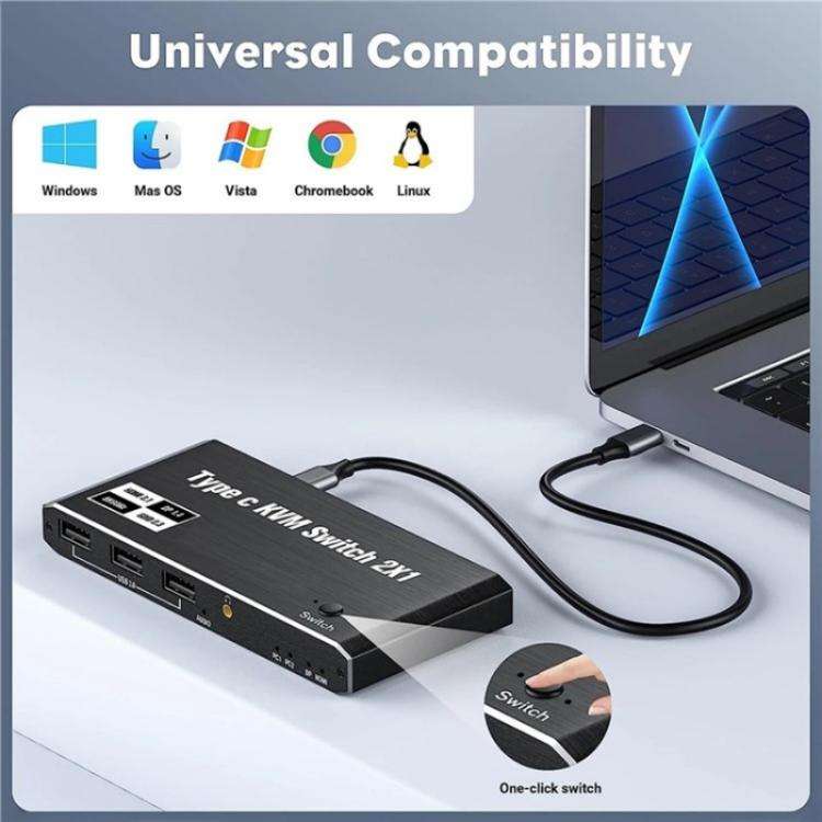 K7 With 3 USB 2.0 Ports 8K 60Hz HD / DP 100W PD Charging Type C KVM Switcher