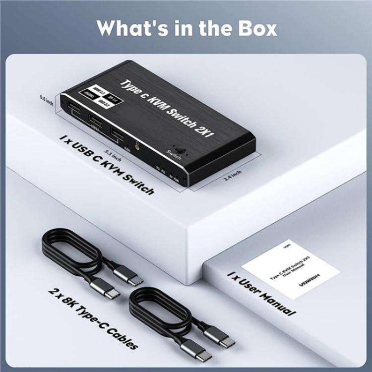 K7 With 3 USB 2.0 Ports 8K 60Hz HD / DP 100W PD Charging Type C KVM Switcher