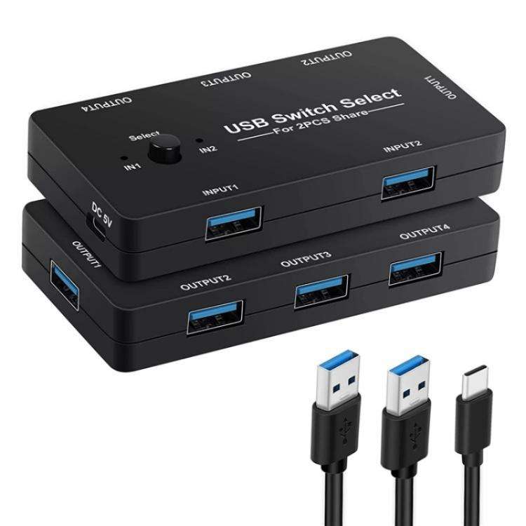 U7 PC Game Console 4 In 1 USB Switch HUB 2 Input 4 Output KVM Splitter USB Shared Switcher