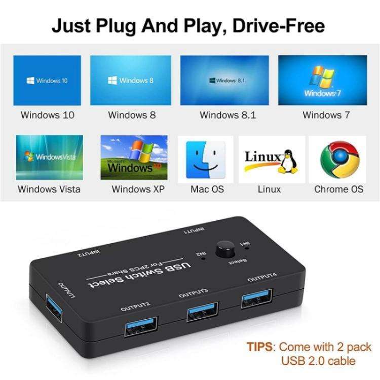 U7 PC Game Console 4 In 1 USB Switch HUB 2 Input 4 Output KVM Splitter USB Shared Switcher
