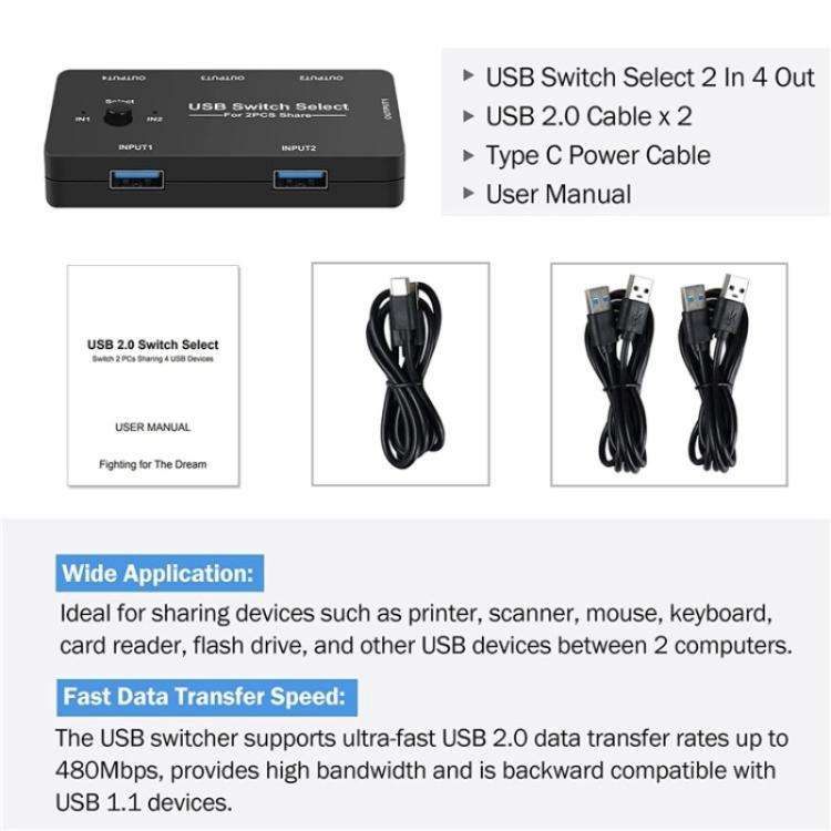 U7 PC Game Console 4 In 1 USB Switch HUB 2 Input 4 Output KVM Splitter USB Shared Switcher