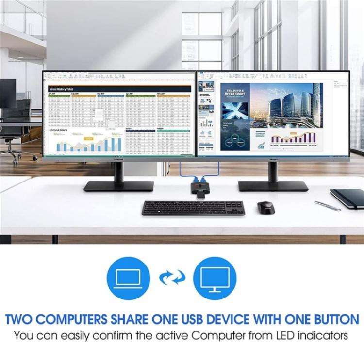 U3 USB Drive Printer Sharing Splitter USB 3.0 Bidirectional Switch 1 Input 2 Output Hub