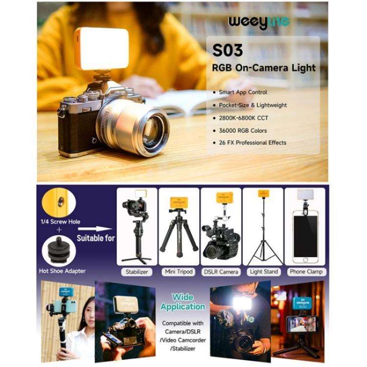 Weeylite S03 Portable RGB Light Video Live Streaming Photography Full Color Fill Light(White)