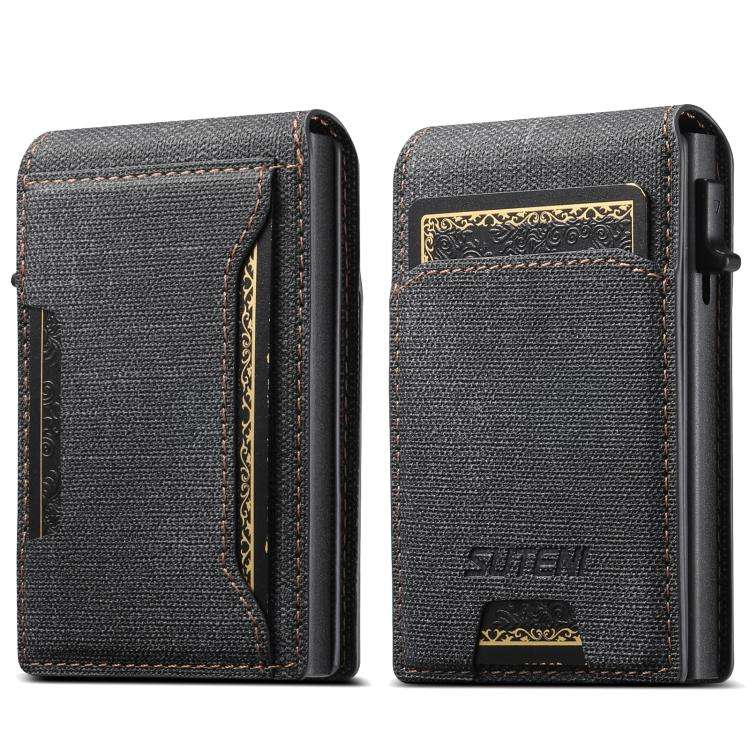 Suteni Denim Pattern Button Automatically Pops Out the Card Box(Black)