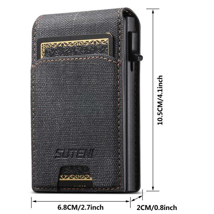 Suteni Denim Pattern Button Automatically Pops Out the Card Box(Black)