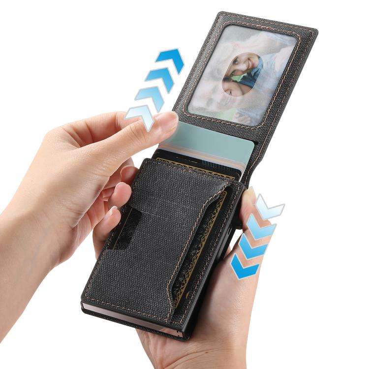 Suteni Denim Pattern Button Automatically Pops Out the Card Box(Black)