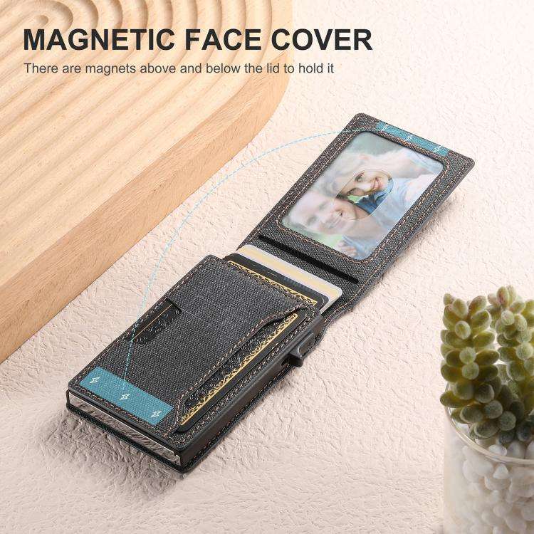 Suteni Denim Pattern Button Automatically Pops Out the Card Box(Black)