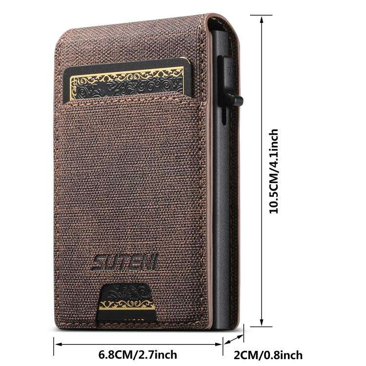 Suteni Denim Pattern Button Automatically Pops Out the Card Box(Brown)