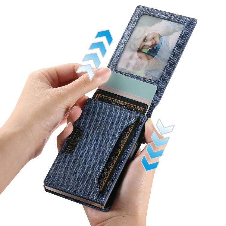 Suteni Denim Pattern Button Automatically Pops Out the Card Box(Blue)