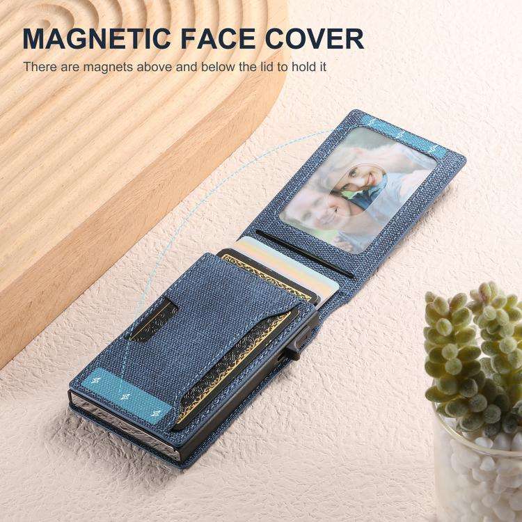 Suteni Denim Pattern Button Automatically Pops Out the Card Box(Blue)