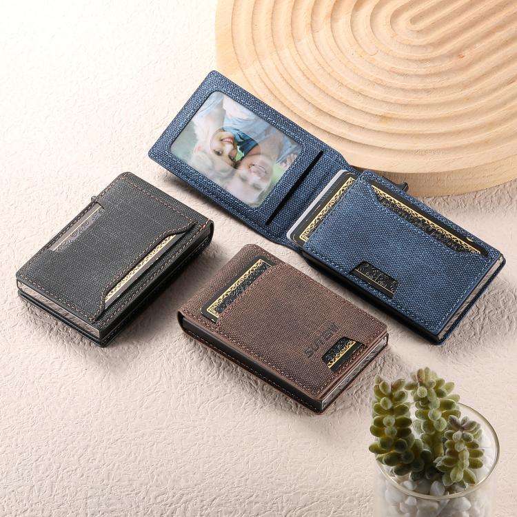 Suteni Denim Pattern Button Automatically Pops Out the Card Box(Black)