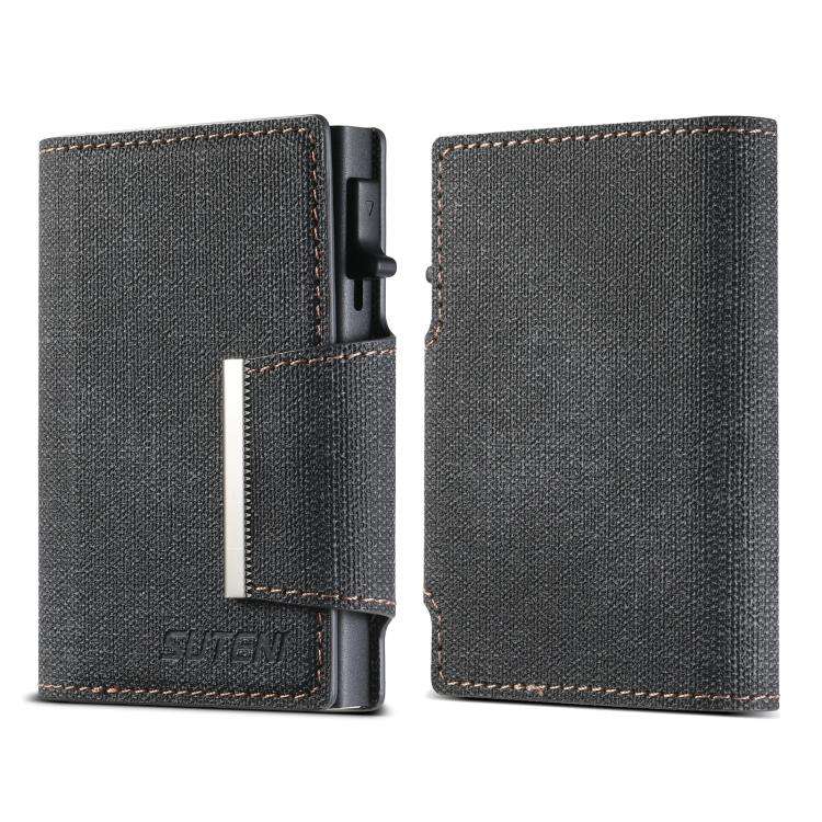 Suteni Denim Buckle Button Automatically Pops Out the Card Box(Black)
