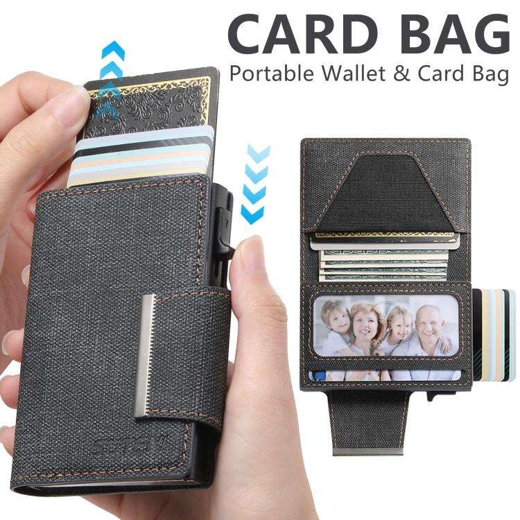 Suteni Denim Buckle Button Automatically Pops Out the Card Box(Black)