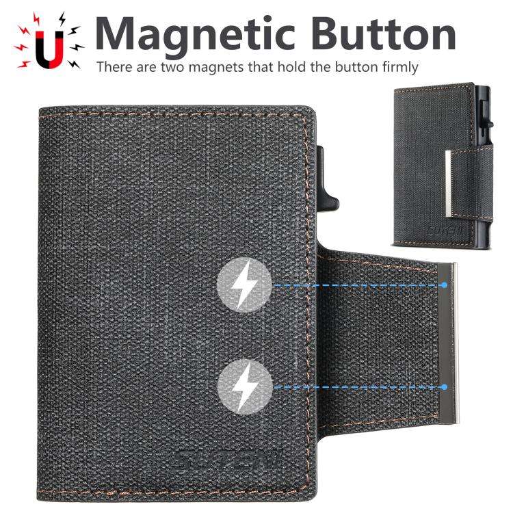 Suteni Denim Buckle Button Automatically Pops Out the Card Box(Black)