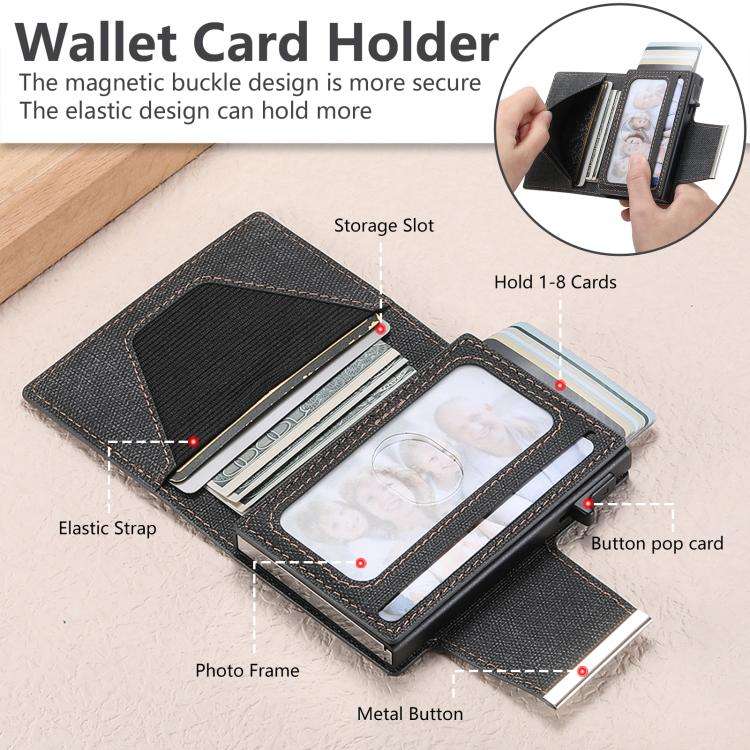 Suteni Denim Buckle Button Automatically Pops Out the Card Box(Black)