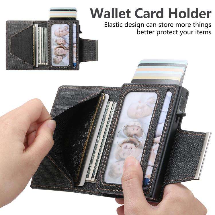 Suteni Denim Buckle Button Automatically Pops Out the Card Box(Black)