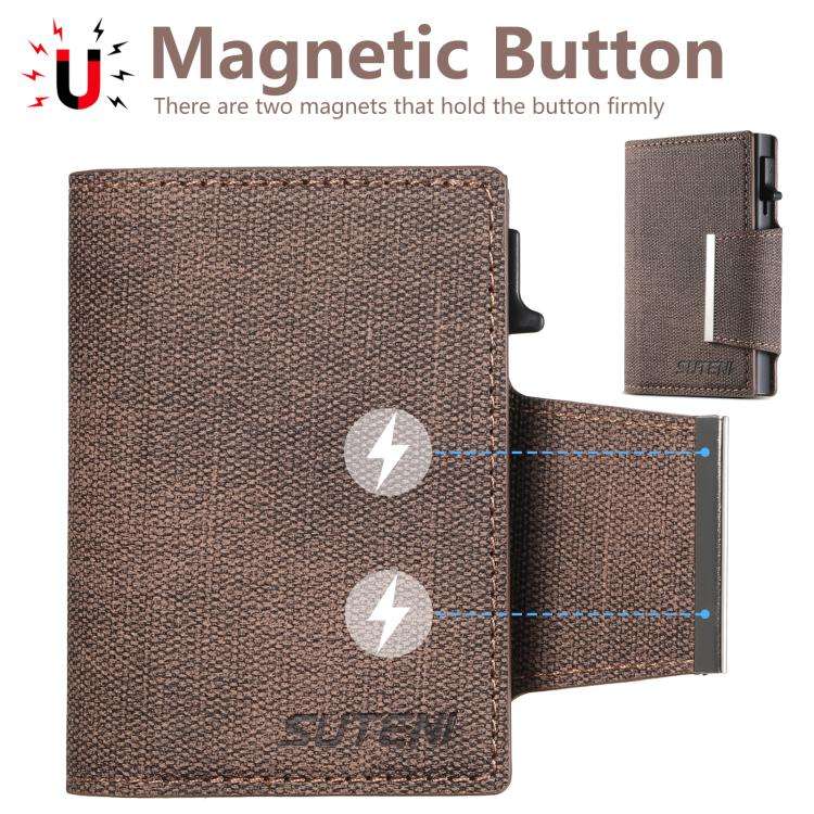 Suteni Denim Buckle Button Automatically Pops Out the Card Box(Brown)