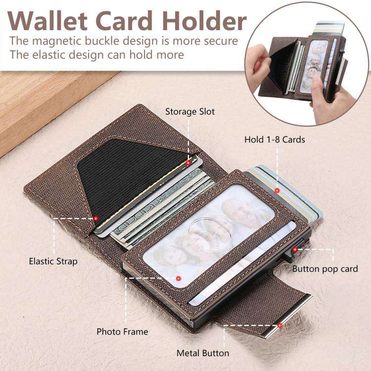 Suteni Denim Buckle Button Automatically Pops Out the Card Box(Brown)
