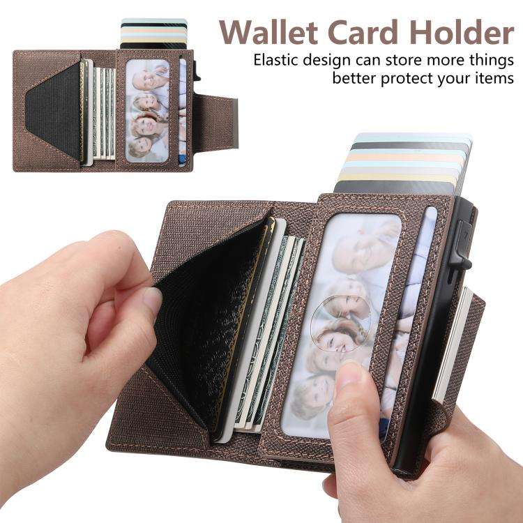 Suteni Denim Buckle Button Automatically Pops Out the Card Box(Brown)