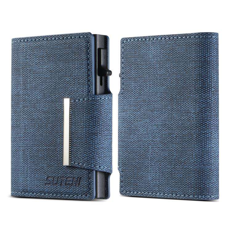 Suteni Denim Buckle Button Automatically Pops Out the Card Box(Blue)