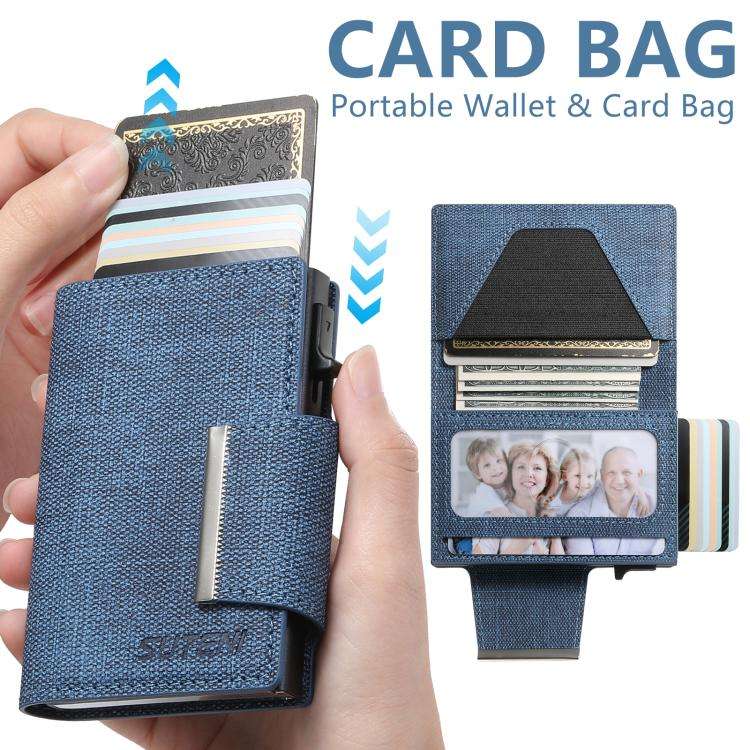Suteni Denim Buckle Button Automatically Pops Out the Card Box(Blue)