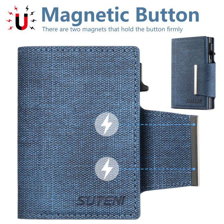 Suteni Denim Buckle Button Automatically Pops Out the Card Box(Blue)