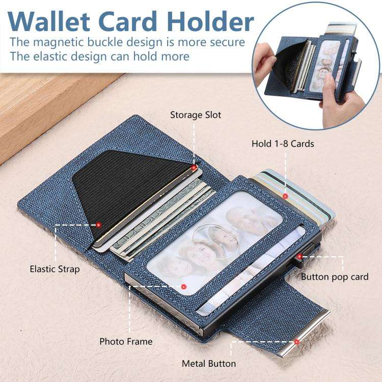 Suteni Denim Buckle Button Automatically Pops Out the Card Box(Blue)
