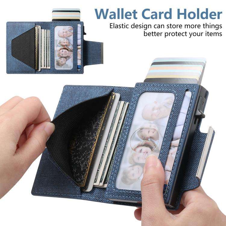 Suteni Denim Buckle Button Automatically Pops Out the Card Box(Blue)