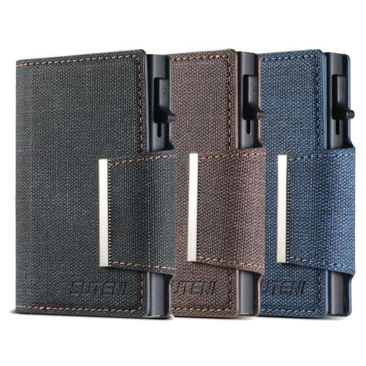 Suteni Denim Buckle Button Automatically Pops Out the Card Box(Black)
