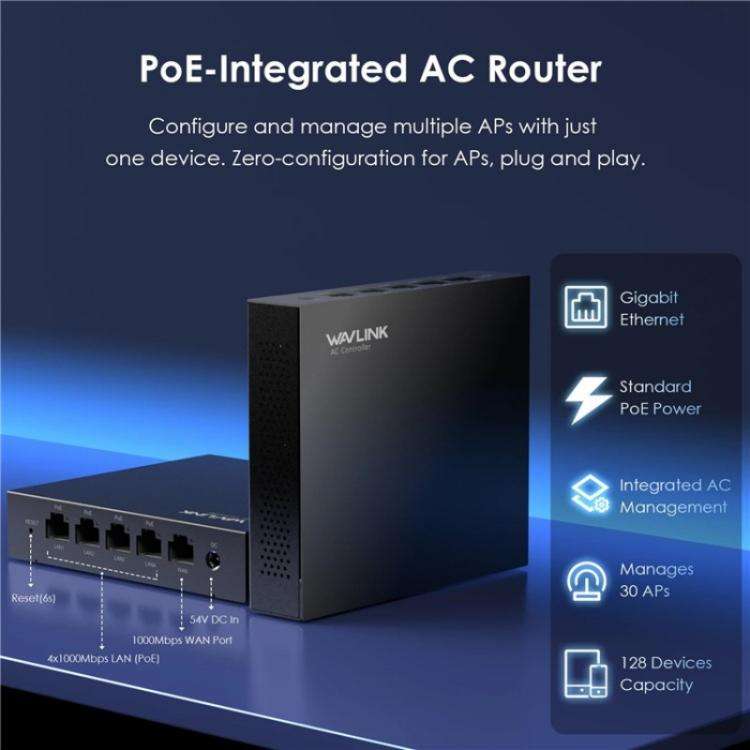 WAVLINK WN701AE IEEE 802.3AF / AT Auto-Discovery Centralized AP Management Poe Switch, Plug:UK Plug