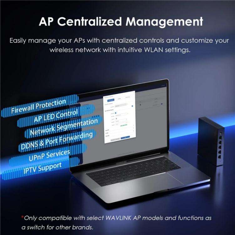 WAVLINK WN701AE IEEE 802.3AF / AT Auto-Discovery Centralized AP Management Poe Switch, Plug:UK Plug