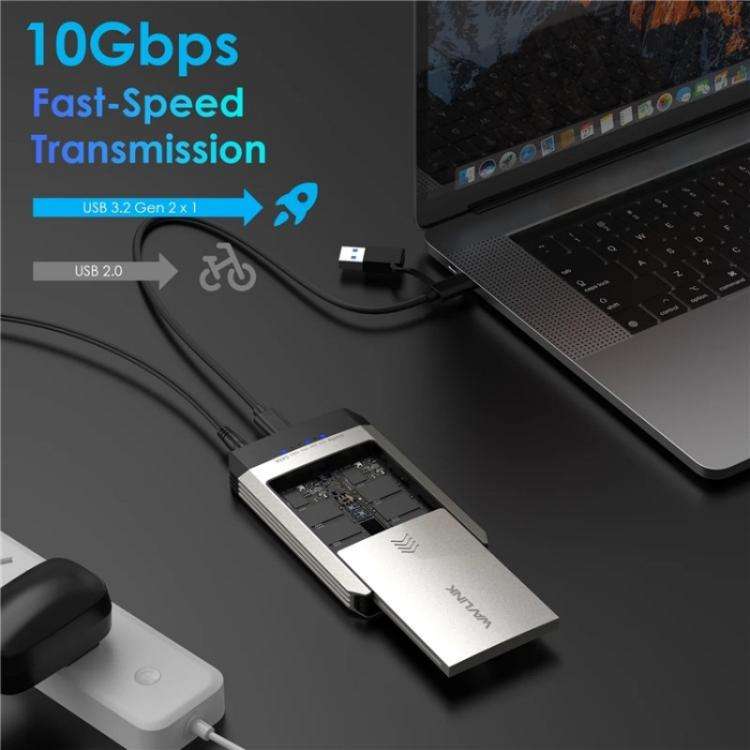 WAVLINK ST347 One-Click Offline Clone Dual Slot M.2 SSD Enclosure USB-C 3.2 Gen2 10Gbps(EU Plug)