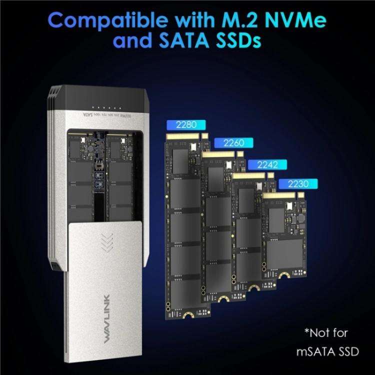 WAVLINK ST347 One-Click Offline Clone Dual Slot M.2 SSD Enclosure USB-C 3.2 Gen2 10Gbps(AU Plug)