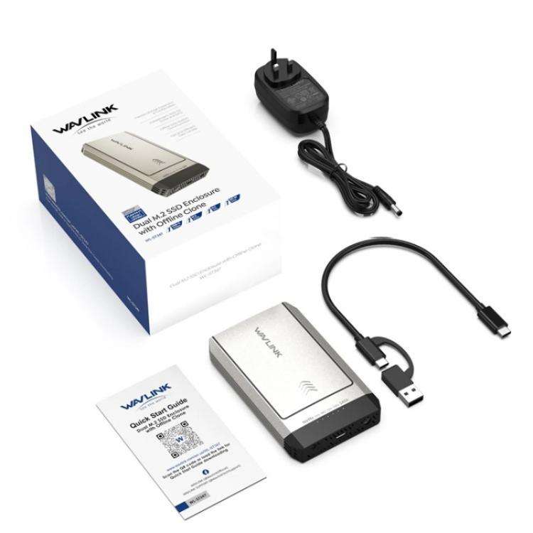 WAVLINK ST347 One-Click Offline Clone Dual Slot M.2 SSD Enclosure USB-C 3.2 Gen2 10Gbps(EU Plug)