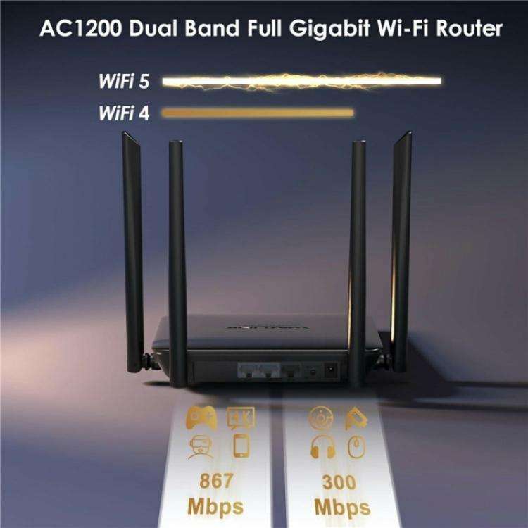 WAVLINK WN530HG4 Home Gigabit Ethernet MU-MIMO Router AC1200 Dual Band Router, Plug:UK Plug