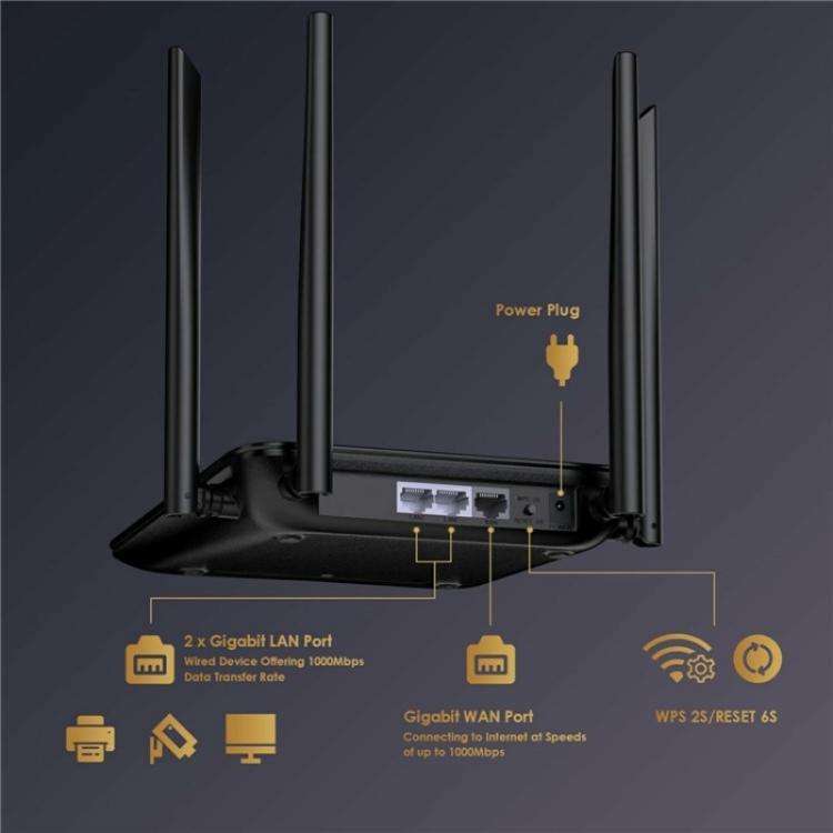 WAVLINK WN530HG4 Home Gigabit Ethernet MU-MIMO Router AC1200 Dual Band Router, Plug:AU Plug