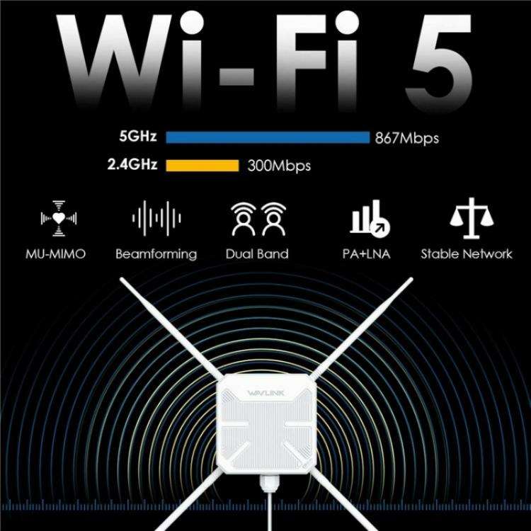 WAVLINK WN588HA2 AP Repeater WiFi Signal Booster AC1200 Dual Band WiFi Extender, Plug:UK Plug