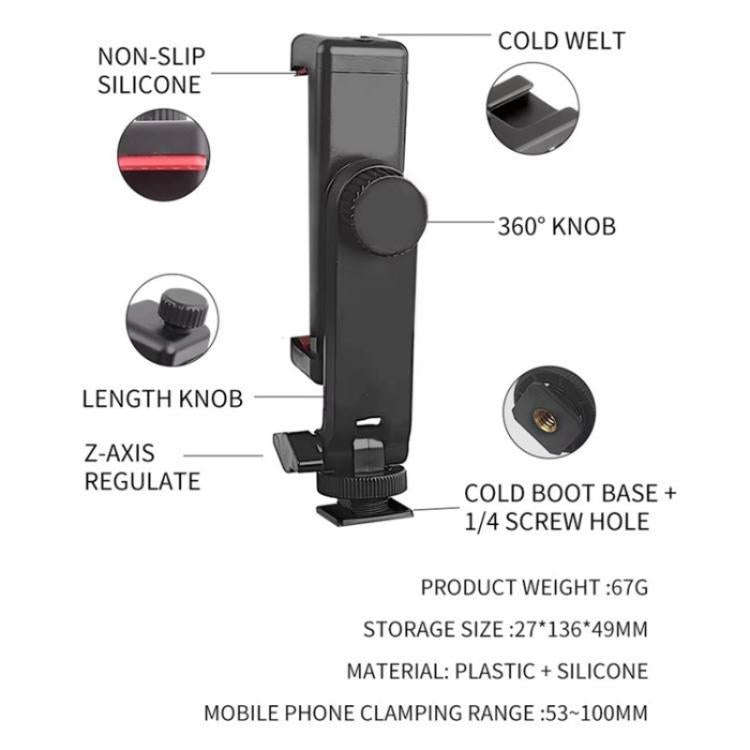 KY18 Live Streaming Photography DSLR Camera Rotating Cellphone Clamp Cold Shoe Mount