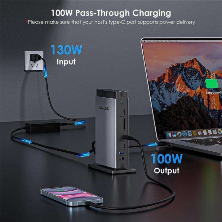 WAVLINK WL-UG69PD13Pro DisplayLink Docking Station 15 in 1 USB-C Hub for MacBook Laptop(US Plug)