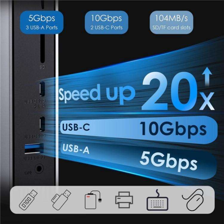 WAVLINK WL-UG69PD13Pro DisplayLink Docking Station 15 in 1 USB-C Hub for MacBook Laptop(US Plug)
